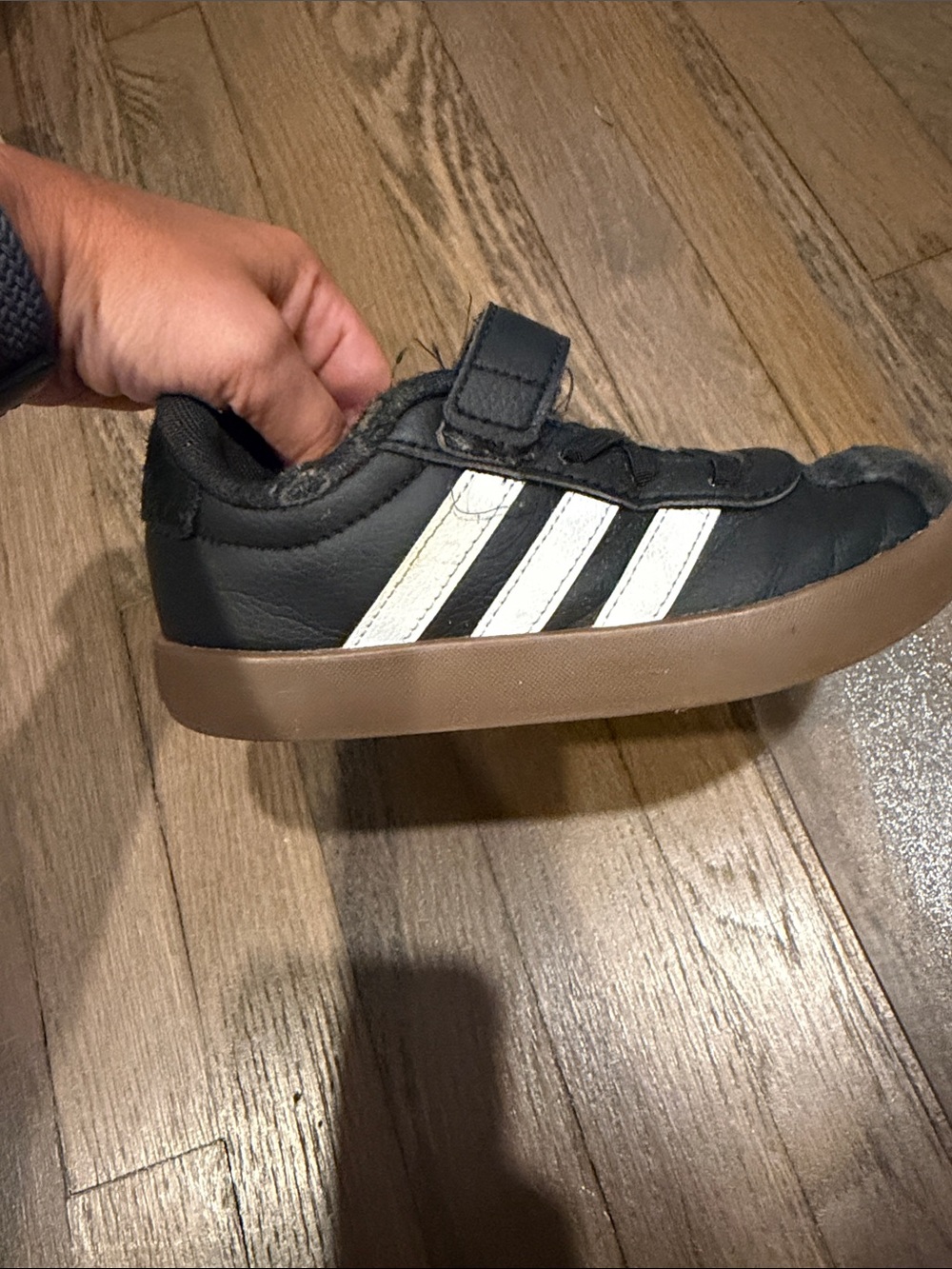 adidas Kids Black Sneakers with White Stripes and Gum Sole